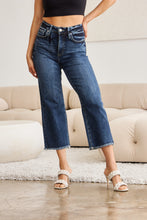 Load image into Gallery viewer, RFM "Chloe" Tummy Control High Waist Cropped Wide Leg Raw Hem Jeans in Dark Wash