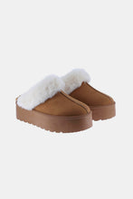 Load image into Gallery viewer, Thick Bottom Fur Trim Snow Slippers in Tan