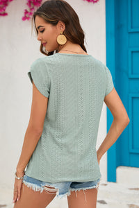 Eyelet Round Neck Short Sleeve Top  (multiple color options)