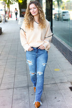 Load image into Gallery viewer, The Perfect Day Oatmeal Notched Neck Contrast Stitch Knit Hoodie