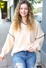 Load image into Gallery viewer, The Perfect Day Oatmeal Notched Neck Contrast Stitch Knit Hoodie