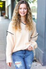 Load image into Gallery viewer, The Perfect Day Oatmeal Notched Neck Contrast Stitch Knit Hoodie