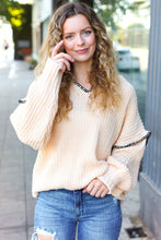 Load image into Gallery viewer, The Perfect Day Oatmeal Notched Neck Contrast Stitch Knit Hoodie