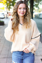 Load image into Gallery viewer, The Perfect Day Oatmeal Notched Neck Contrast Stitch Knit Hoodie