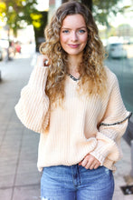 Load image into Gallery viewer, The Perfect Day Oatmeal Notched Neck Contrast Stitch Knit Hoodie