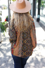 Load image into Gallery viewer, Weekend Ready Black & Rust Paisley Raglan Keyhole Tie Top
