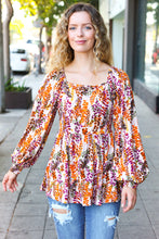 Load image into Gallery viewer, Fall in Love Taupe & Rust Floral Print Babydoll Bubble Sleeve Top