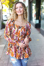Load image into Gallery viewer, Fall in Love Taupe & Rust Floral Print Babydoll Bubble Sleeve Top
