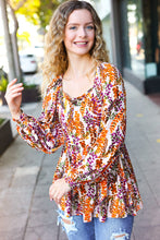 Load image into Gallery viewer, Fall in Love Taupe & Rust Floral Print Babydoll Bubble Sleeve Top