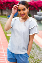 Load image into Gallery viewer, Lovely In Gray Stripe Tiered Ruffle Sleeve Ric Rac Trim Top