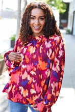 Load image into Gallery viewer, You Got This Wine Floral Print Print Frill Mock Neck Top