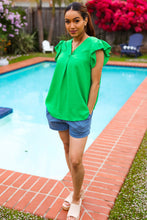 Load image into Gallery viewer, Sunny Days Banded V Neck Flutter Sleeve Top in Kelly Green