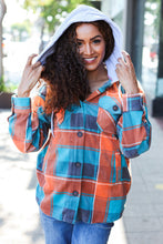 Load image into Gallery viewer, Stand Out Teal & Orange Plaid Fleece Hoodie Shacket