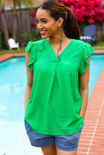 Load image into Gallery viewer, Sunny Days Banded V Neck Flutter Sleeve Top in Kelly Green
