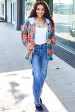 Load image into Gallery viewer, Stand Out Teal & Orange Plaid Fleece Hoodie Shacket
