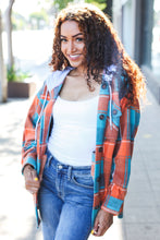 Load image into Gallery viewer, Stand Out Teal & Orange Plaid Fleece Hoodie Shacket
