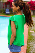 Load image into Gallery viewer, Sunny Days Banded V Neck Flutter Sleeve Top in Kelly Green