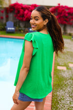 Load image into Gallery viewer, Sunny Days Banded V Neck Flutter Sleeve Top in Kelly Green