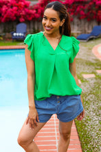 Load image into Gallery viewer, Sunny Days Banded V Neck Flutter Sleeve Top in Kelly Green