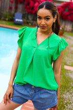 Load image into Gallery viewer, Sunny Days Banded V Neck Flutter Sleeve Top in Kelly Green