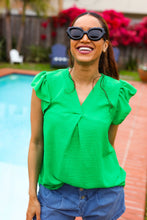 Load image into Gallery viewer, Sunny Days Banded V Neck Flutter Sleeve Top in Kelly Green