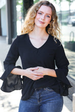 Load image into Gallery viewer, Falling In Love Hi-Lo Ruffle Sleeve Woven Top in Black