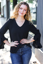 Load image into Gallery viewer, Falling In Love Hi-Lo Ruffle Sleeve Woven Top in Black