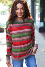Load image into Gallery viewer, Perfectly You Olive & Mauve Stripe Two-Tone Banded Sweater Top