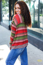 Load image into Gallery viewer, Perfectly You Olive & Mauve Stripe Two-Tone Banded Sweater Top