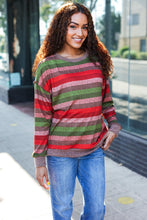 Load image into Gallery viewer, Perfectly You Olive & Mauve Stripe Two-Tone Banded Sweater Top