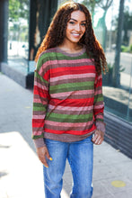 Load image into Gallery viewer, Perfectly You Olive & Mauve Stripe Two-Tone Banded Sweater Top
