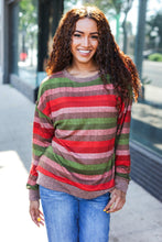 Load image into Gallery viewer, Perfectly You Olive & Mauve Stripe Two-Tone Banded Sweater Top