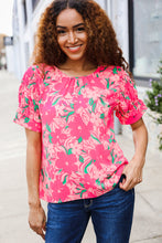 Load image into Gallery viewer, Vacay Vibes Floral Back Keyhole Short Smocked Banded Sleeve Top