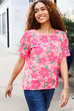 Load image into Gallery viewer, Vacay Vibes Floral Back Keyhole Short Smocked Banded Sleeve Top
