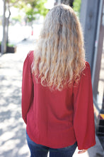 Load image into Gallery viewer, Feeling Femme Burgundy Frilled Edge V Neck Tie Top