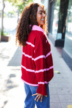 Load image into Gallery viewer, Fall For You Stripe Notched Neck Collared Oversized Sweater in Crimson