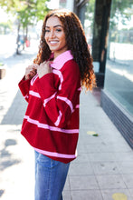 Load image into Gallery viewer, Fall For You Stripe Notched Neck Collared Oversized Sweater in Crimson