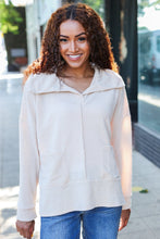 Load image into Gallery viewer, Easy Living Textured Knit Notch Neck Oversized Collar Sweater in Oatmeal