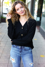 Load image into Gallery viewer, Follow Me Pointelle Knit Button Down Cardigan in Black