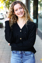 Load image into Gallery viewer, Follow Me Pointelle Knit Button Down Cardigan in Black