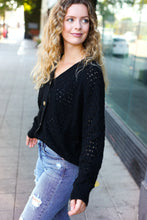 Load image into Gallery viewer, Follow Me Pointelle Knit Button Down Cardigan in Black