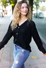 Load image into Gallery viewer, Follow Me Pointelle Knit Button Down Cardigan in Black