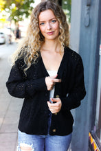 Load image into Gallery viewer, Follow Me Pointelle Knit Button Down Cardigan in Black