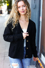 Load image into Gallery viewer, Follow Me Pointelle Knit Button Down Cardigan in Black
