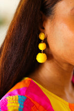 Load image into Gallery viewer, Yellow Raffia Lantern Pom Dangle Earrings
