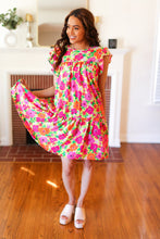 Load image into Gallery viewer, Be Charming Lime & Pink Floral Print Tiered Ruffle Sleeve Dress