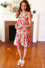 Load image into Gallery viewer, Be Charming Lime & Pink Floral Print Tiered Ruffle Sleeve Dress