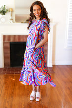 Load image into Gallery viewer, Feel Your Best Purple Abstract Print Smocked Ruffle Sleeve Maxi Dress
