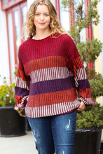 Load image into Gallery viewer, Take All Of Me Burgundy & Navy Stripe Oversized Sweater