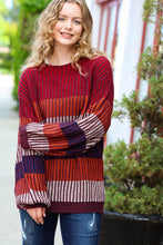 Load image into Gallery viewer, Take All Of Me Burgundy & Navy Stripe Oversized Sweater
